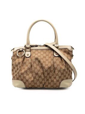 Gucci GG Canvas Shoulder Bag 2way Beige White Leather